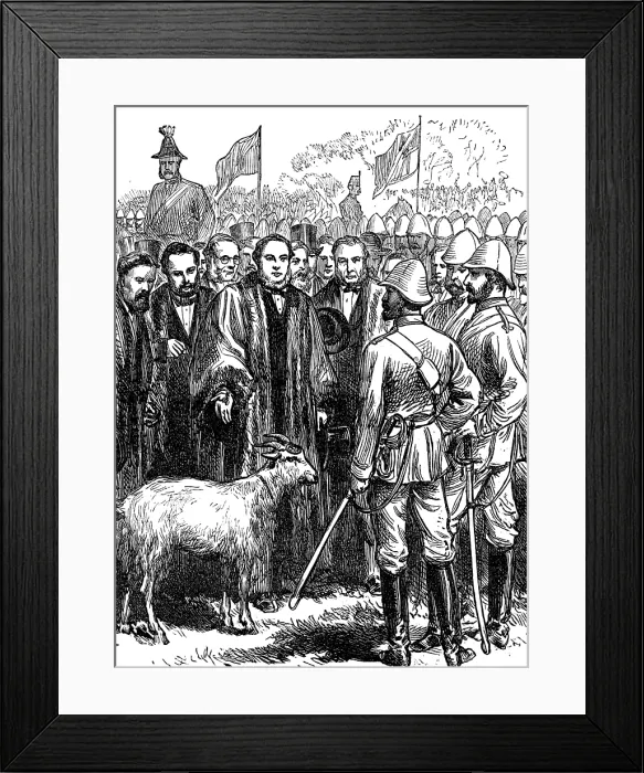 Framed Print : Return of troops from the Ashantee War: presenting a goat to the 23rd (Royal Welsh) Fusiliers, 1874. Creator: Unknown Framed Print : Return of troops from the Ashantee War: presenting a goat to the 23rd (Royal Welsh) Fusiliers, 1874. Creator: Unknown