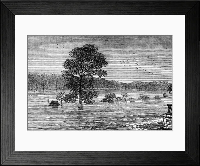 Framed Print : Inundations in the United States: Cumberland River, from the railroad bridge, 1874. Creator: Unknown Framed Print : Inundations in the United States: Cumberland River, from the railroad bridge, 1874. Creator: Unknown