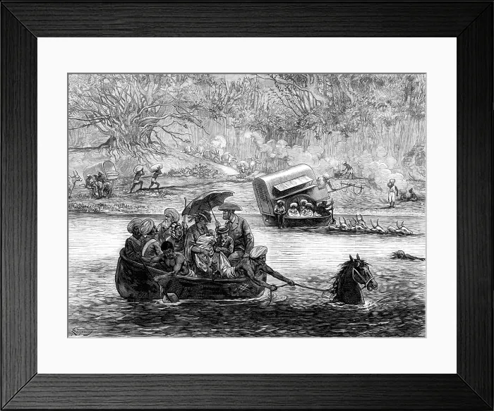 Framed Print : Crossing a river in India, 1874. Creator: Felix Elie Regamey Framed Print : Crossing a river in India, 1874. Creator: Felix Elie Regamey