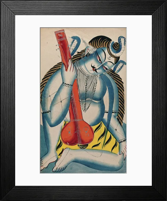 Framed Print : An intoxicated Shiva holding a sitar or tambura in the form of a lingam. Creator: Unknown Framed Print : An intoxicated Shiva holding a sitar or tambura in the form of a lingam. Creator: Unknown