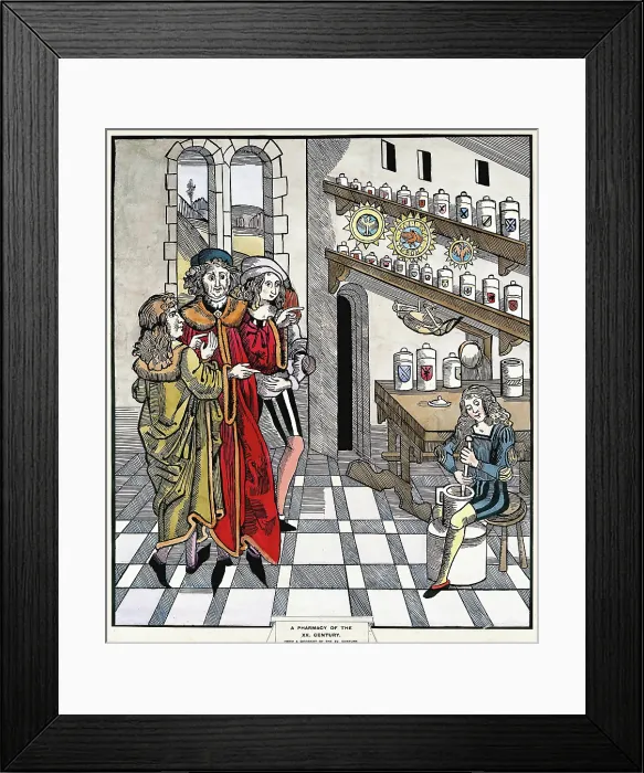 Framed Print : A pharmacy: interior. Creator: Unknown Framed Print : A pharmacy: interior. Creator: Unknown