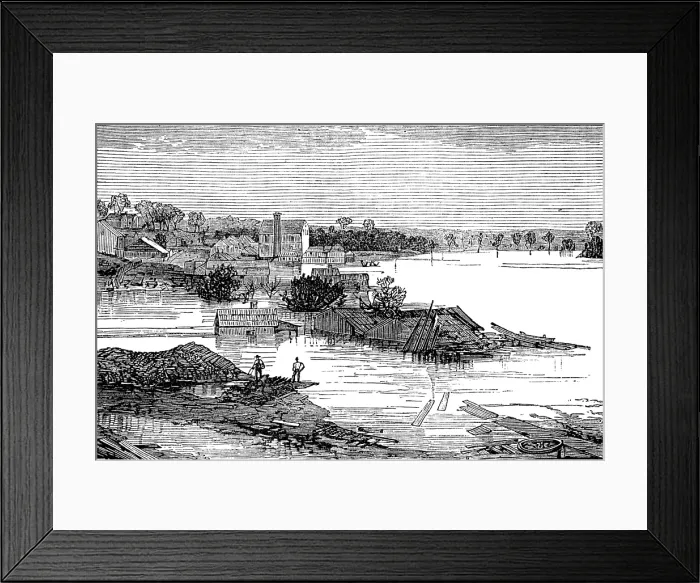 Framed Print : Inundations in the United States: Cumberland River, looking up stream, from Clarksville, 1874. Creator: Unknown Framed Print : Inundations in the United States: Cumberland River, looking up stream, from Clarksville, 1874. Creator: Unknown