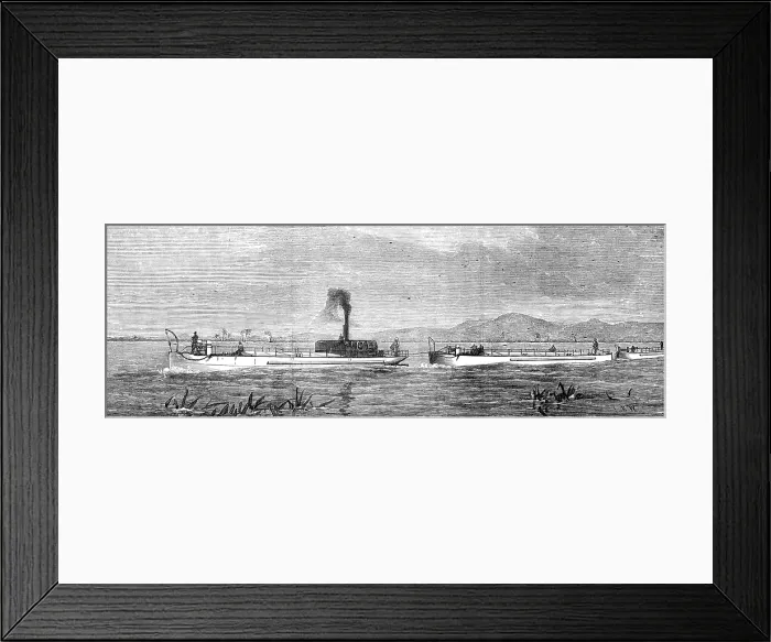 Framed Print : The Indian Famine: steam-tugs and lighters for conveying grain, 1874. Creator: Unknown Framed Print : The Indian Famine: steam-tugs and lighters for conveying grain, 1874. Creator: Unknown