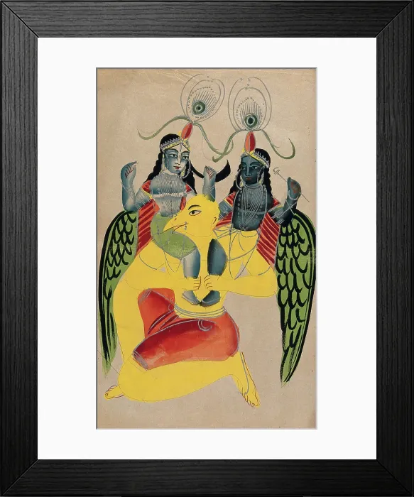 Framed Print : Garuda carrying two identical figures possibly Krishna and Balarama. Creator: Unknown Framed Print : Garuda carrying two identical figures possibly Krishna and Balarama. Creator: Unknown