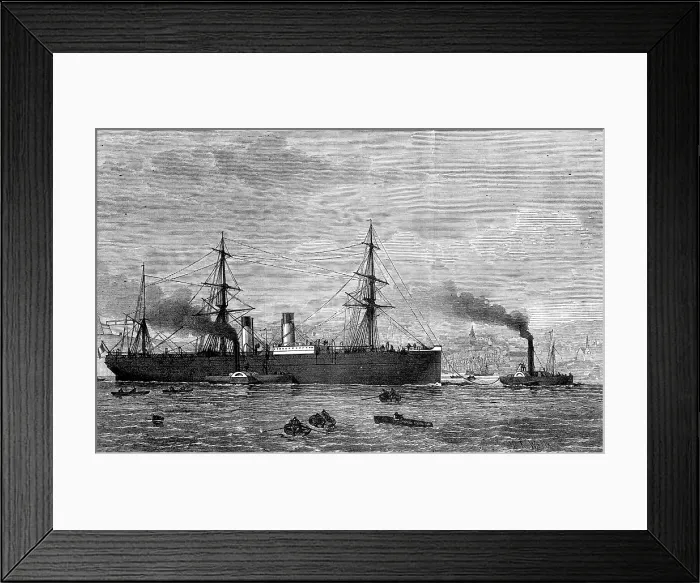Framed Print : The French Transatlantic Company's steam-ship Amerique towed into Plymouth, 1874 Framed Print : The French Transatlantic Company's steam-ship Amerique towed into Plymouth, 1874