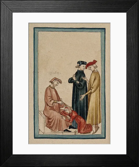 Framed Print : A sitting physician is trepanning another man's head while two others consult. Creator: Unknown. A sitting physician is trepanning another man's head while two others consult. Creator: Unknown Framed Print : A sitting physician is trepanning another man's head while two others consult. Creator: Unknown. A sitting physician is trepanning another man's head while two others consult. Creator: Unknown