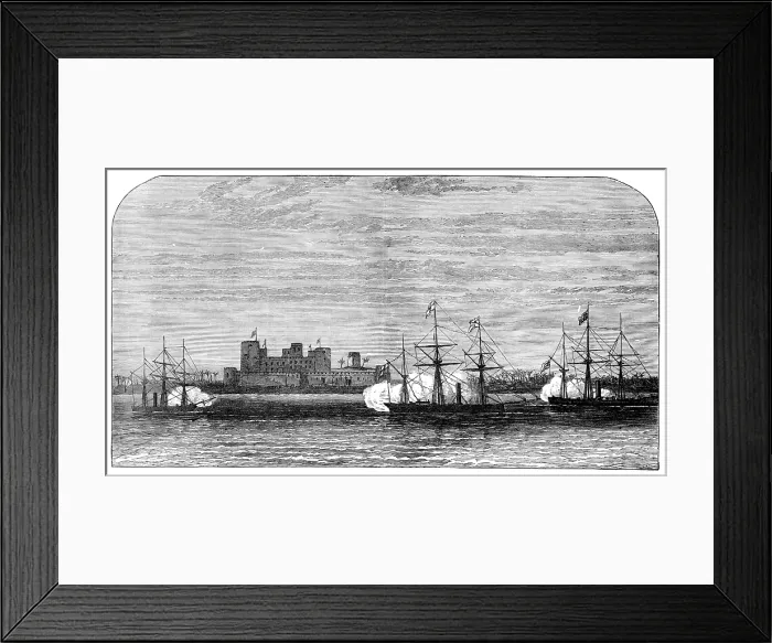 Framed Print : Bombardment of Fort Masnaah, Gulf of Oman, 1874. Creator: Unknown Framed Print : Bombardment of Fort Masnaah, Gulf of Oman, 1874. Creator: Unknown