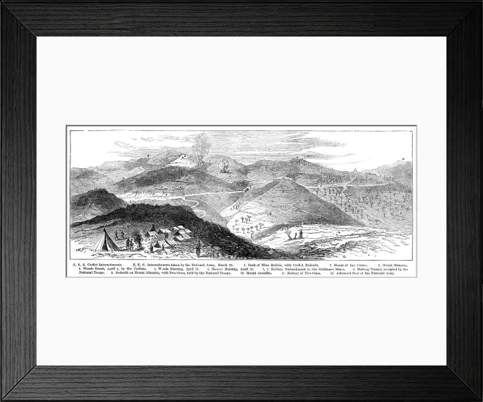 Framed Print : The Civil War in Spain:positions of the Carlist Lines...from the battery of San Lorenzo, 1874. Creator: Unknown Framed Print : The Civil War in Spain:positions of the Carlist Lines...from the battery of San Lorenzo, 1874. Creator: Unknown