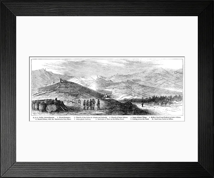 Framed Print : The Civil War in Spain...centre positions of the Carlists: from the advanced post of Pucheta, 1874. Creator: Unknown Framed Print : The Civil War in Spain...centre positions of the Carlists: from the advanced post of Pucheta, 1874. Creator: Unknown