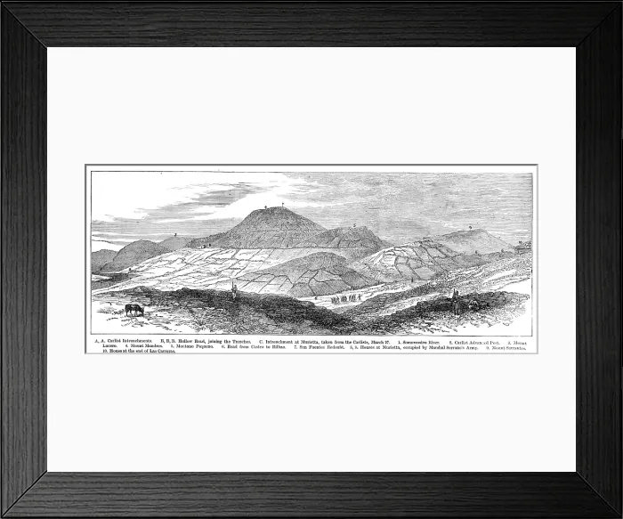 Framed Print : The Civil War in Spain...Monte Montano...Carlist positions: from...above San Lorenzo, 1874. Creator: Unknown Framed Print : The Civil War in Spain...Monte Montano...Carlist positions: from...above San Lorenzo, 1874. Creator: Unknown