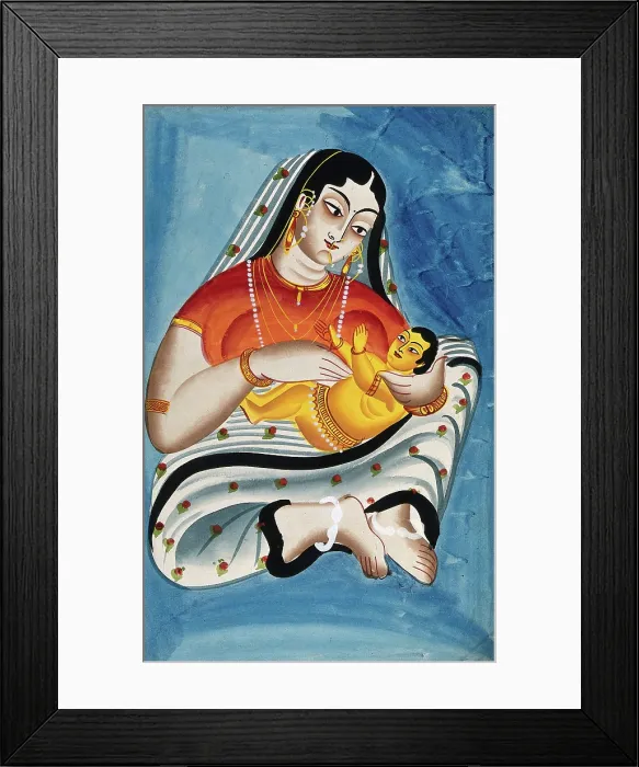 Framed Print : A woman and a child against a blue background. Creator: Unknown Framed Print : A woman and a child against a blue background. Creator: Unknown