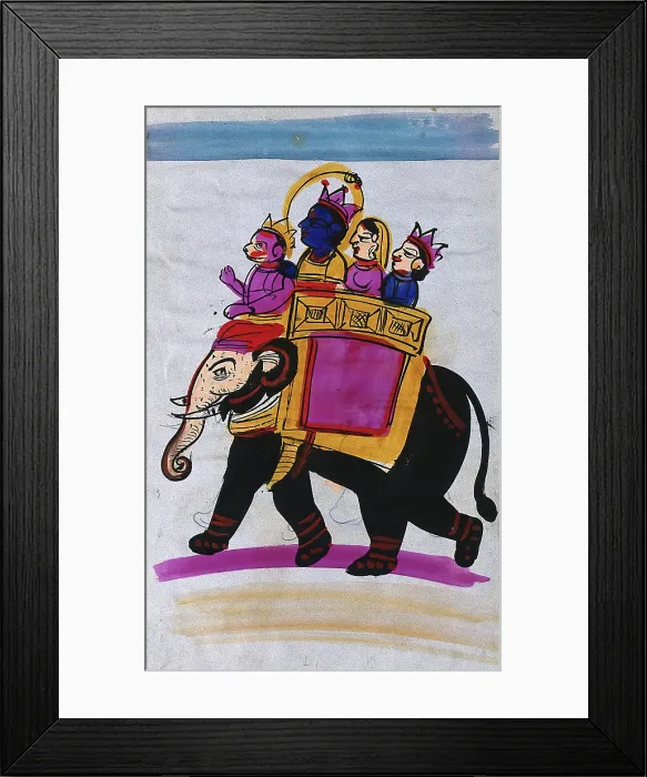 Framed Print : Hanuman leading an elephant carrying Rama, Sita and Laksmana. Creator: Unknown Framed Print : Hanuman leading an elephant carrying Rama, Sita and Laksmana. Creator: Unknown
