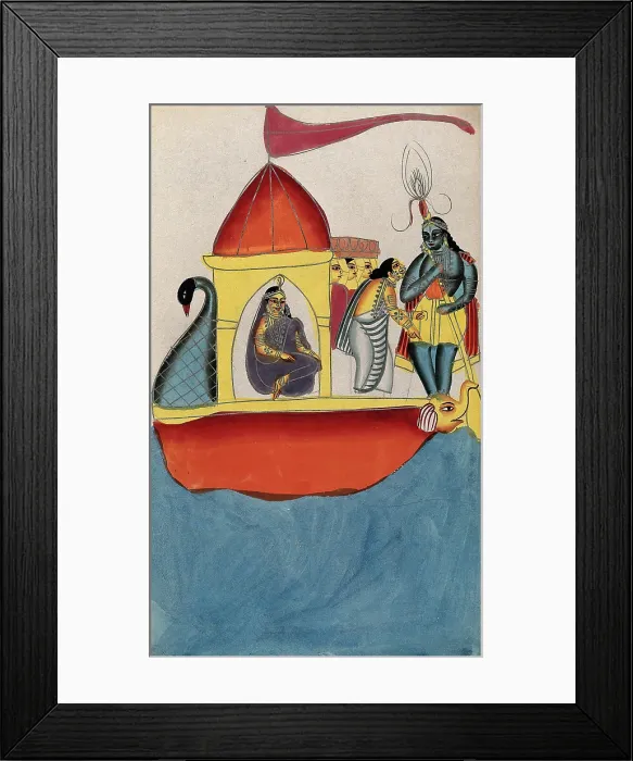 Framed Print : Krishna steering a peacock-headed boat carrying five women. Creator: Unknown Framed Print : Krishna steering a peacock-headed boat carrying five women. Creator: Unknown
