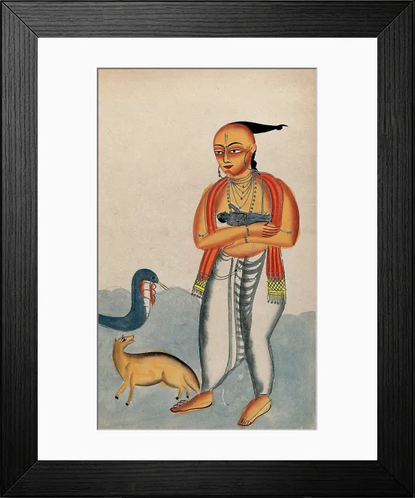 Framed Print : Vasudeva carrying a baby Krishna encountering a cobra and jackal. Creator: Unknown Framed Print : Vasudeva carrying a baby Krishna encountering a cobra and jackal. Creator: Unknown