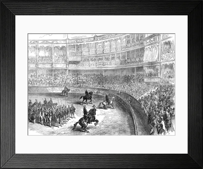 Framed Print : A bull-fight at Lisbon: the performers saluting the audience, 1874. Creator: Unknown Framed Print : A bull-fight at Lisbon: the performers saluting the audience, 1874. Creator: Unknown