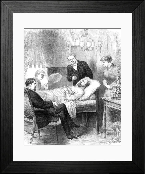 Framed Print : President Garfield lying wounded in his room at the White House, Washington, 1881. Creator: Unknown Framed Print : President Garfield lying wounded in his room at the White House, Washington, 1881. Creator: Unknown
