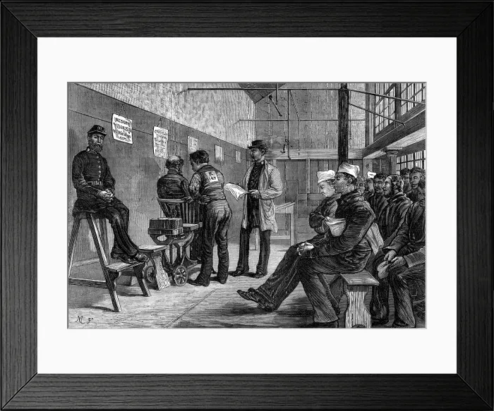 Framed Print : Sketches in the Clerkenwell House of Correction: weighing prisoners, 1874. Creator: Unknown Framed Print : Sketches in the Clerkenwell House of Correction: weighing prisoners, 1874. Creator: Unknown