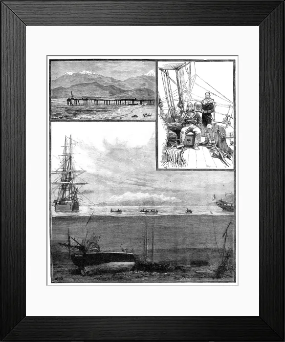 Framed Print : Divers exploring the wreck of H.M.S. Doterel, blown up in the Straits of Magellan, 1881. Creator: William James Palmer Framed Print : Divers exploring the wreck of H.M.S. Doterel, blown up in the Straits of Magellan, 1881. Creator: William James Palmer