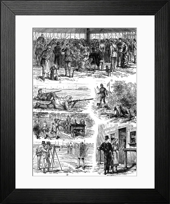 Framed Print : Sketches of the Wimbledon Rifle Meeting, 1881. Creator: Unknown Framed Print : Sketches of the Wimbledon Rifle Meeting, 1881. Creator: Unknown