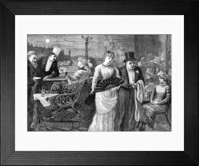 Framed Print : A Midsummer Night on the Terrace of the House of Commons, 1881. Creator: Joseph Swain Framed Print : A Midsummer Night on the Terrace of the House of Commons, 1881. Creator: Joseph Swain