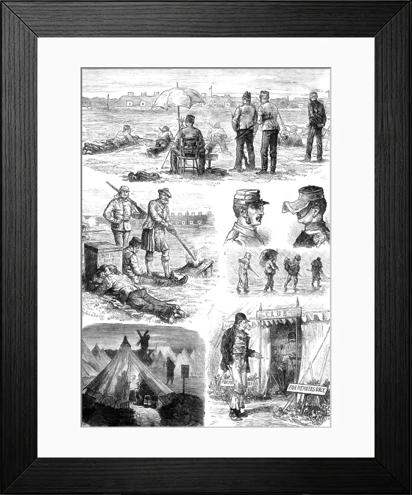 Framed Print : Sketches at the Wimbledon Rifle Meeting, 1881. Creators: J Schonberg, Unknown Framed Print : Sketches at the Wimbledon Rifle Meeting, 1881. Creators: J Schonberg, Unknown