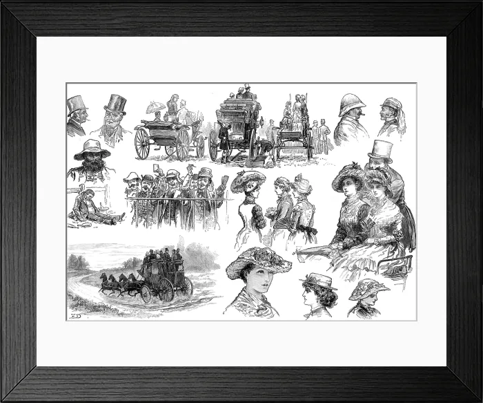 Framed Print : Sketches at Sandown Park Races, 1881. Creator: Unknown Framed Print : Sketches at Sandown Park Races, 1881. Creator: Unknown