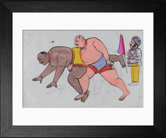 Framed Print : A pair a wrestlers with referee. Creator: Unknown Framed Print : A pair a wrestlers with referee. Creator: Unknown