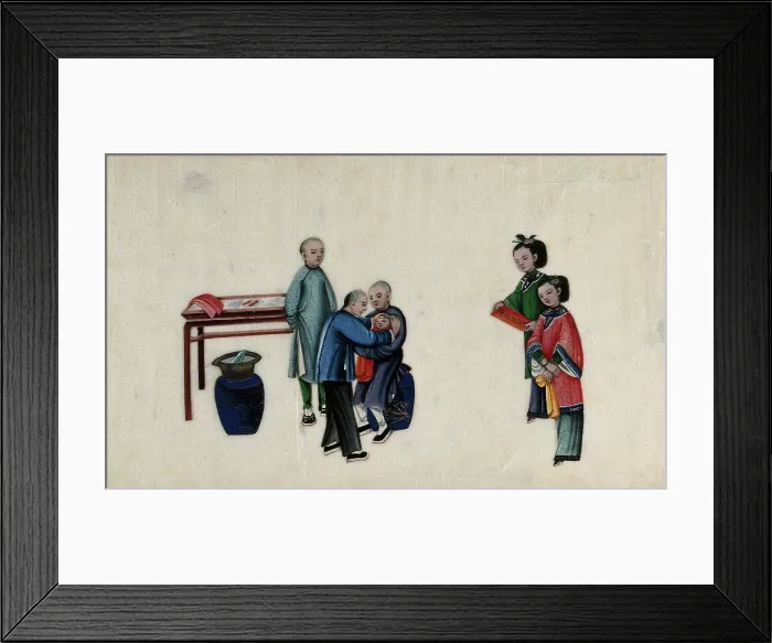 Framed Print : Chinese birth customs: a baby's head is shaved as part of the one month celebration... 1800. Creator: Unknown. Chinese birth customs: a baby's head is shaved as part of the one month celebration... 1800. Creator: Unknown Framed Print : Chinese birth customs: a baby's head is shaved as part of the one month celebration... 1800. Creator: Unknown. Chinese birth customs: a baby's head is shaved as part of the one month celebration... 1800. Creator: Unknown