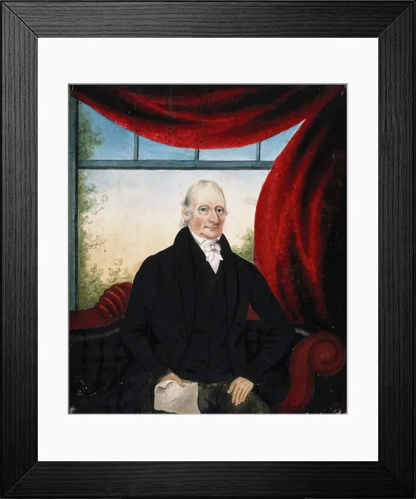 Framed Print : A member of the Jenner family (?), seated on a sofa, holding a paper in his right hand... 1793. Creator: Adam Buck Framed Print : A member of the Jenner family (?), seated on a sofa, holding a paper in his right hand... 1793. Creator: Adam Buck