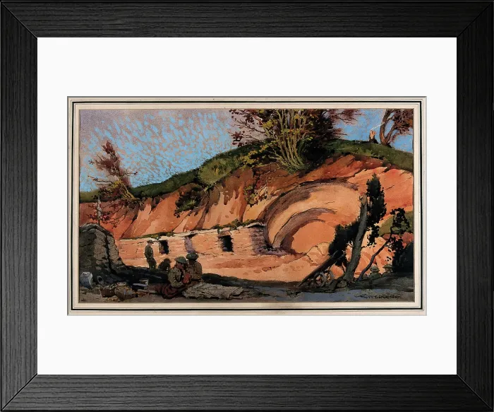 Framed Print : World War I: soldiers in front of a bunker shelter, c1910s. Creator: Walter Ernest Spradbery Framed Print : World War I: soldiers in front of a bunker shelter, c1910s. Creator: Walter Ernest Spradbery