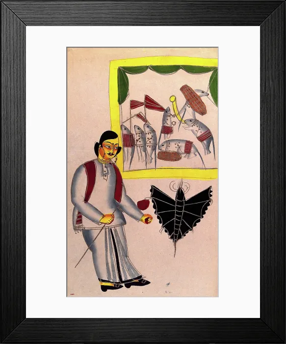 Framed Print : Illustration to a proverb: the philandering Babu and the musk rat at a party, 1870. Creator: Unknown Framed Print : Illustration to a proverb: the philandering Babu and the musk rat at a party, 1870. Creator: Unknown