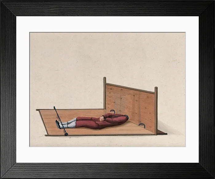 Framed Print : A Chinese man confined to a contraption similar to stocks which constrains the movement... Creator: Unknown Framed Print : A Chinese man confined to a contraption similar to stocks which constrains the movement... Creator: Unknown