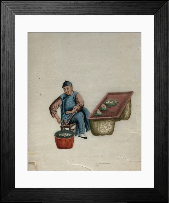 Framed Print : A man selling steamed dumplings (?), 1800. Creator: Unknown Framed Print : A man selling steamed dumplings (?), 1800. Creator: Unknown