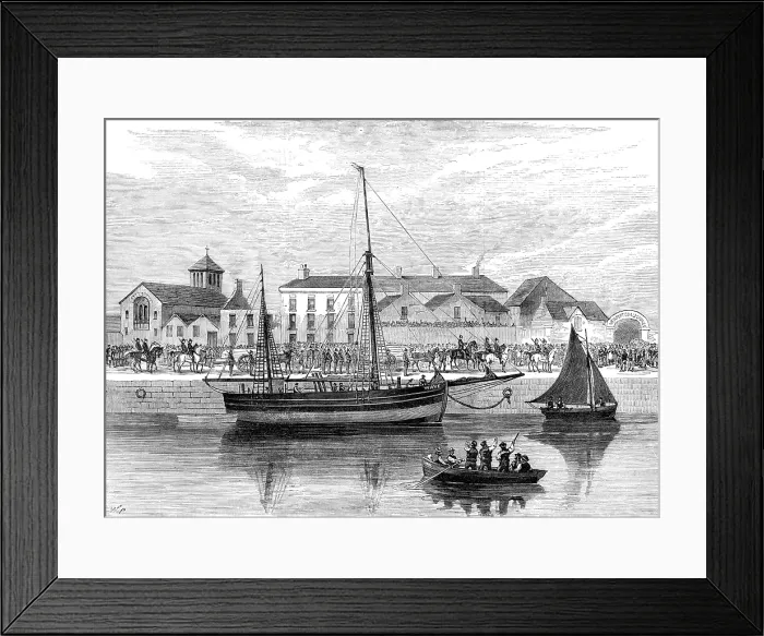 Framed Print : The boycotted smack Wave, under police guard at Cork, 1881. Creator: Unknown Framed Print : The boycotted smack Wave, under police guard at Cork, 1881. Creator: Unknown