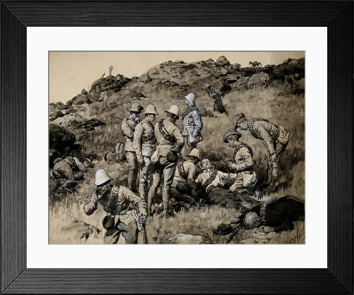 Framed Print : Boer War: British soldiers tending wounded Boers in an early stage of the Battle of Spion Kop, 1900. Creator: Henry Marriott Paget Framed Print : Boer War: British soldiers tending wounded Boers in an early stage of the Battle of Spion Kop, 1900. Creator: Henry Marriott Paget
