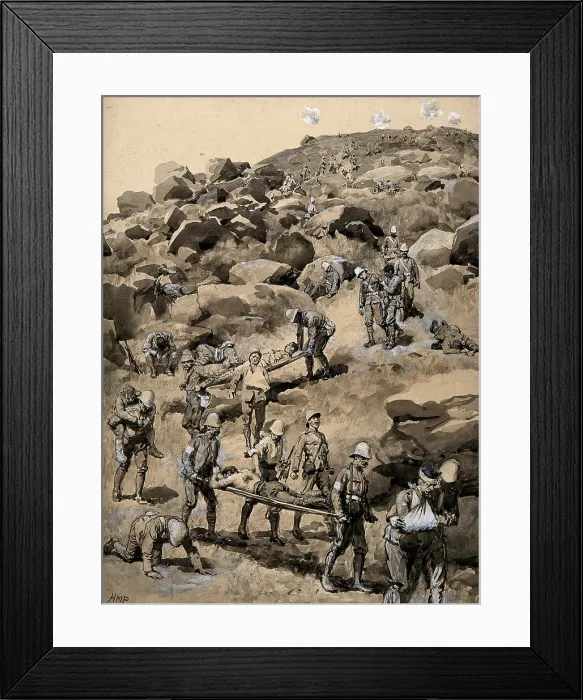 Framed Print : Boer War: removing the wounded after the Battle of Spion Kop, 1900. Creator: Henry Marriott Paget Framed Print : Boer War: removing the wounded after the Battle of Spion Kop, 1900. Creator: Henry Marriott Paget