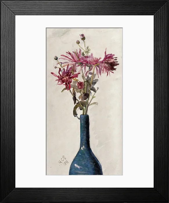 Framed Print : Pink flowers, possibly chrysanthemums, arranged in a bottle, 1898. Creator: Marie Stopes Framed Print : Pink flowers, possibly chrysanthemums, arranged in a bottle, 1898. Creator: Marie Stopes