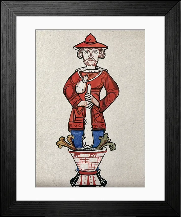 Framed Print : A man pounding a mixture with a pestle and mortar - an emblem from a drug jar. Creator: Unknown