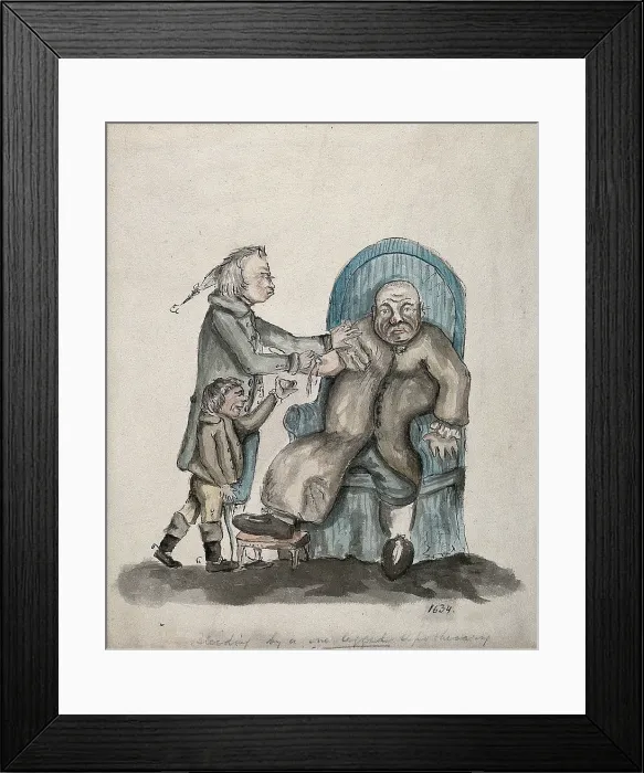 Framed Print : A surgeon-apothecary bleeding a patient, his servant boy catches the drops. Creator: Unknown Framed Print : A surgeon-apothecary bleeding a patient, his servant boy catches the drops. Creator: Unknown