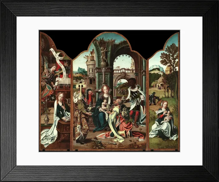 Framed Print : The Adoration of the Magi (Triptych). Creator: Coecke van Aelst, Pieter, the Elder (1502-1550)