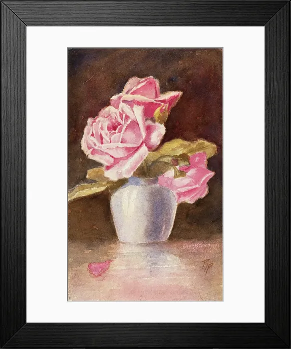 Framed Print : Pink roses in a vase, c19th century. Creator: Unknown Framed Print : Pink roses in a vase, c19th century. Creator: Unknown