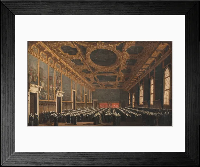 Framed Print : The Doge and Grand Council in Sala del Maggior Consiglio, c1763. Creator: Canaletto (1697-1768) Framed Print : The Doge and Grand Council in Sala del Maggior Consiglio, c1763. Creator: Canaletto (1697-1768)