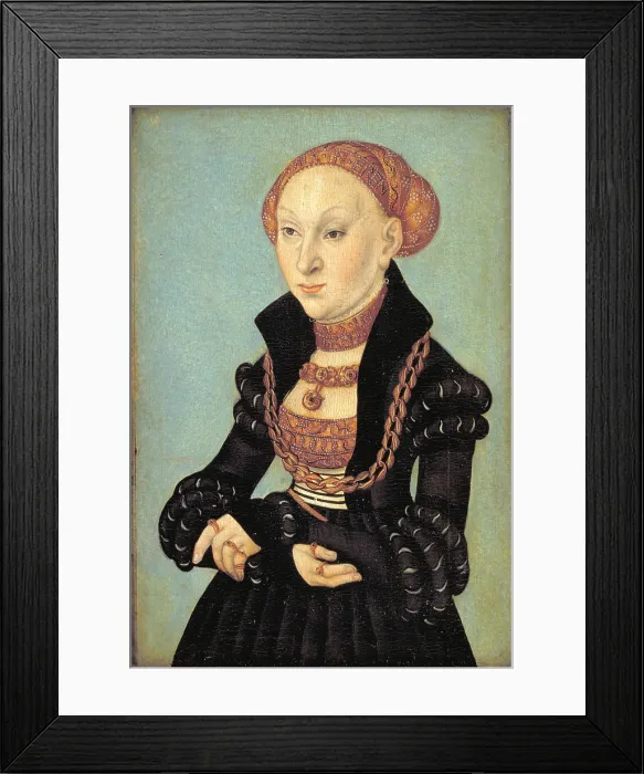 Framed Print : Portrait of Princess Sibylle of Cleves (1512-1554), 1533. Creator: Cranach, Lucas, the Elder (1472-1553) Framed Print : Portrait of Princess Sibylle of Cleves (1512-1554), 1533. Creator: Cranach, Lucas, the Elder (1472-1553)