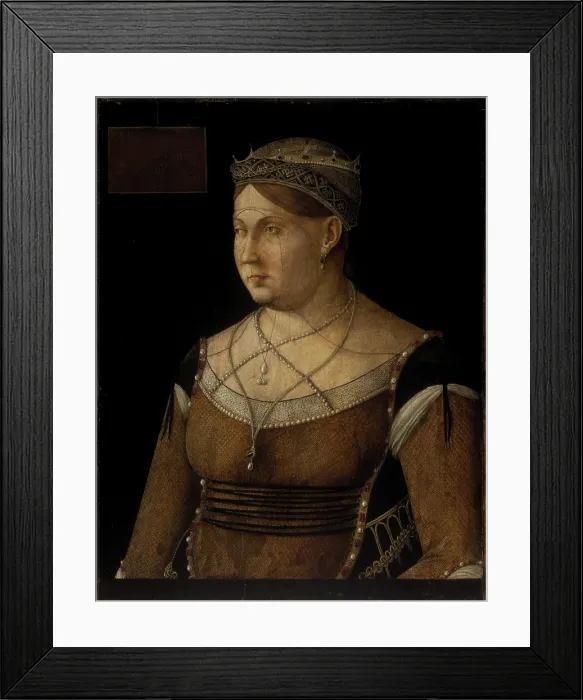 Framed Print : Portrait of Catherine Cornaro (1454-1510), Queen of Cyprus, c1500. Creator: Bellini, Gentile (ca. 1429-1507) Framed Print : Portrait of Catherine Cornaro (1454-1510), Queen of Cyprus, c1500. Creator: Bellini, Gentile (ca. 1429-1507)