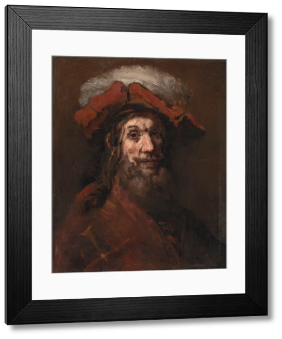 Framed Print : Man in plumed beret, 1660-1661. Creator: Rembrandt van Rhijn (1606-1669) Framed Print : Man in plumed beret, 1660-1661. Creator: Rembrandt van Rhijn (1606-1669)