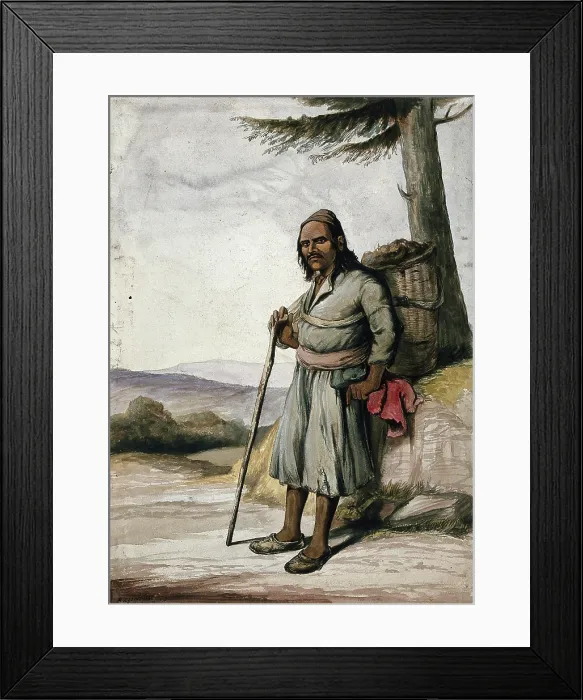 Framed Print : A man of Simla, standing with a panier on his back, 1866. Creator: R Clint Framed Print : A man of Simla, standing with a panier on his back, 1866. Creator: R Clint