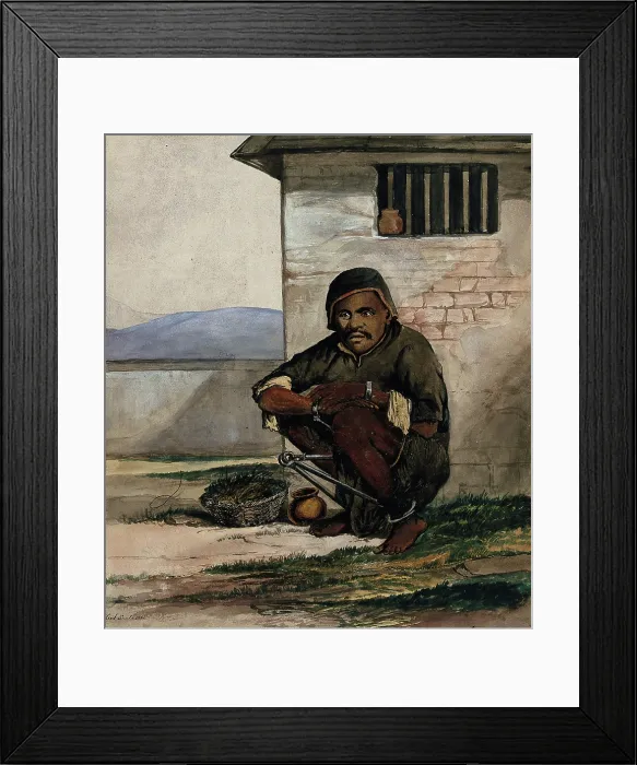 Framed Print : A man of Simla, squatting in a prison with manacles around his ankles, 1866. Creator: R Clint Framed Print : A man of Simla, squatting in a prison with manacles around his ankles, 1866. Creator: R Clint