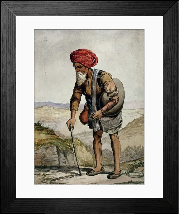 Framed Print : An old man of Simla, holding a stick, standing with a sack on his shoulder, 1866. Creator: R Clint Framed Print : An old man of Simla, holding a stick, standing with a sack on his shoulder, 1866. Creator: R Clint