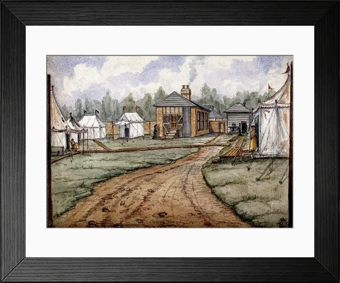 Framed Print : St Pancras Smallpox Hospital, London: housed in a tented camp at Finchley, 1881. Creator: Frank Collins Framed Print : St Pancras Smallpox Hospital, London: housed in a tented camp at Finchley, 1881. Creator: Frank Collins