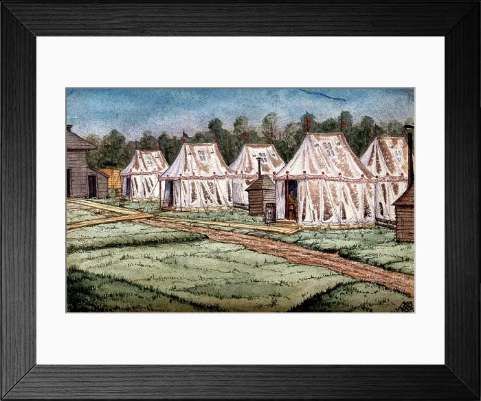Framed Print : St Pancras Smallpox Hospital, London: housed in a tented camp at Finchley, 1881. Creator: Frank Collins Framed Print : St Pancras Smallpox Hospital, London: housed in a tented camp at Finchley, 1881. Creator: Frank Collins